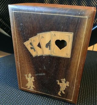 Attractive Vintage Wooden Inlaid Playing Card Box