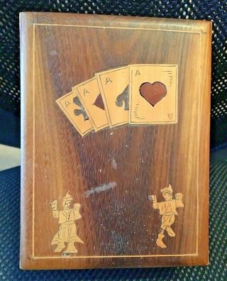 Attractive Vintage Wooden Inlaid Playing Card Box 2