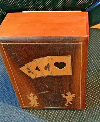 Attractive Vintage Wooden Inlaid Playing Card Box 3