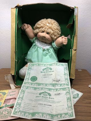 Vintage 1983 Cabbage Patch Kids Doll By Coleco Caryn Eleanor - Birth Certificate