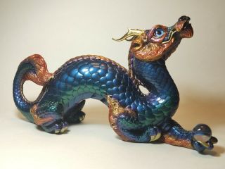 Rare Windstone Editions 1994 Oriental Dragon Peacock Retired Crystal Ball Statue