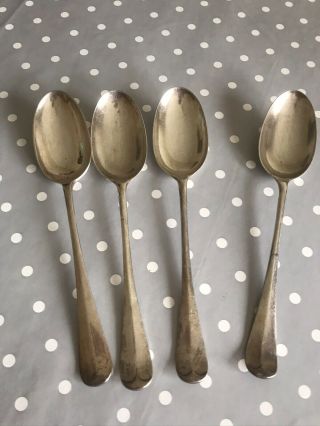 Set Of Four Vintage Silver Plated Rats Tail Serving Spoons A1