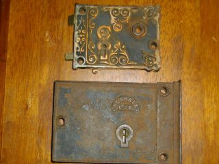 2 Antique Door Locks Brass And Cast Iron 1800 