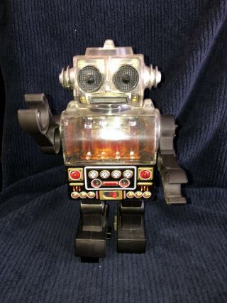 Sh Horikawa Battery Operated Piston Robot Space Tin Toy Rare Dark Version