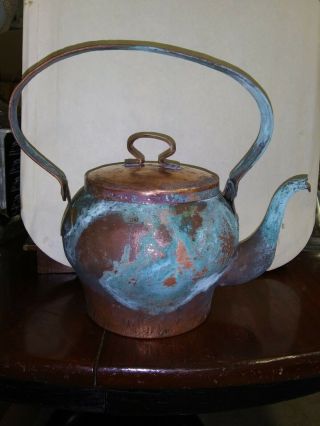 Vintage Antique Copper Patina Metal Tea Pot Hand Made France