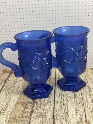 Avon Cape Cod Rare Cobalt Blue Glass Mugs - Set Of Two
