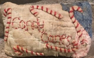 Primitive Candycanes Christmas Shelf Pillow - Made From Vintage Quilt