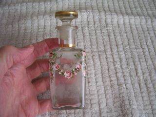 Antique Apothecary Drug Store Square Glass Bottle Hand Painted - Unmarked Rare