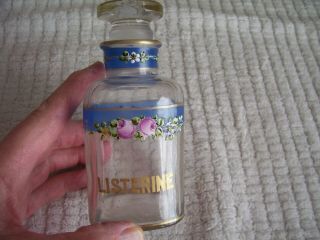 Antique Apothecary Drug Store Square Glass Bottle Hand Painted - Listerine Rare