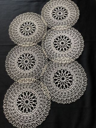 Vintage Set Of 6 Round White Plastic Lace Doilies Table Centres