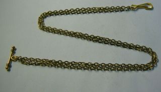 Long Gold Plated Vintage Double Albert Pocket Watch Chain,  T - Bar & Lock