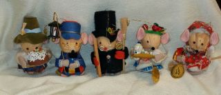 Vintage 1979 Kurt Adler Corn Husk Mouse Christmas Ornaments Set Of 5 Rare