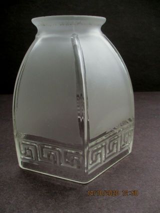 Antique Etched Glass Greek Key Lampshade 2 1/4 " Fitter,  4 1/2 " Tall 2 Available