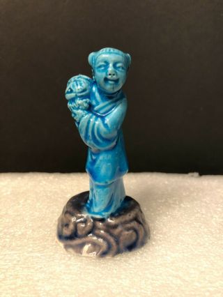 Vintage / Antique 3.  5 " Chinese Porcelain Turquoise Glaze Figurine / Immortal