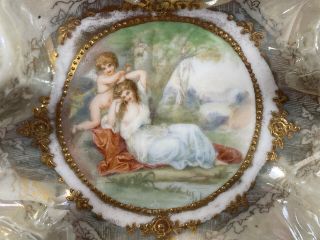 Antique Royal Saxe ES Germany Iridescent Lady and Winged Cherub Nappy RS Prussia 2
