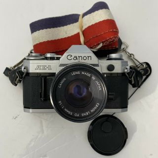 Canon Ae - 1 35mm Film Camera W/fd 50mm 1:1.  8 Lens & Rare