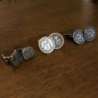 Three Pairs Of Rare Cufflinks: Sterling Silver,  Old 90 Coins & David Andersen