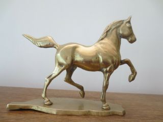 Vintage Large Cast Brass Horse Ornament In Piaffe Pose 8 " To Top Of Head Vgc