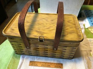 Antique Tin Picnic Basket Lunch Box Educator Crax Crackers Lowell Cambridge Mass