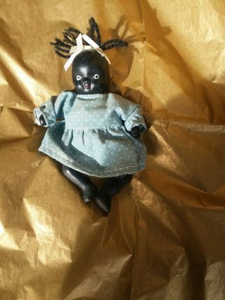 Antique Black Americana Japan Bisque Jointed Porcelain Baby Girl Doll W/hair