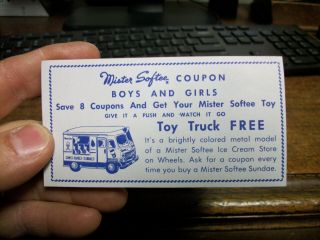 Nos Extremely Scarce Rare Mr.  Softee Ice Cream Truck Promotional Coupon
