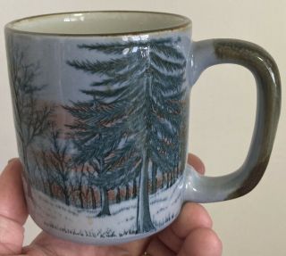 Rare Vintage Otagiri Winter Forest Scene Snow Trees Coffee Tea Mug Cup Japan Euc
