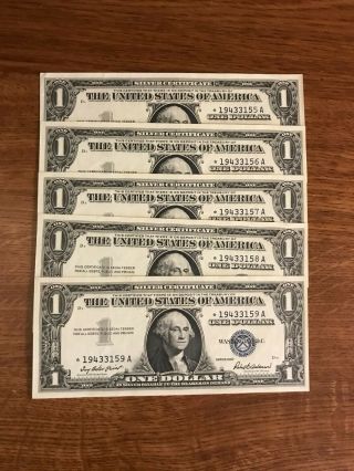 1957 Silver Certificate Star Notes 5 In Sequence Rare Commination