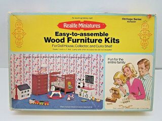Vintage 1975 Realife Miniatures Wood Furniture For Doll House Nursery Kit