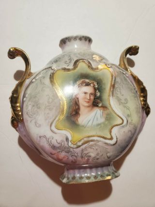 Miniature Vase Royal Saxe Germany Portrait Porcelain Rare