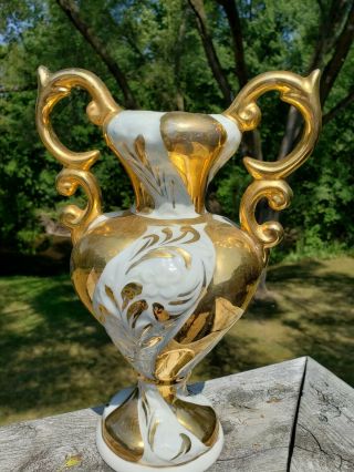 Rare Vintage Norleans Vase Urn " Hand Made In Italy " White Gold Vg 12.  5 "