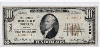 $10 1929 T1 National Oberlin Kansas Ks " Rare " ( (only 15 On Census))