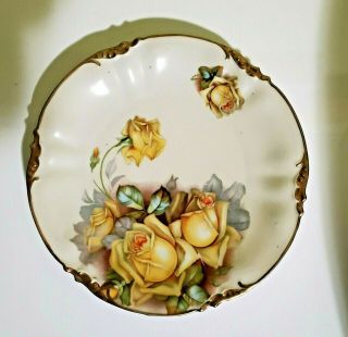 Antique Plate Prov Saxe Es Germany Yellow Roses Gilded From 1902