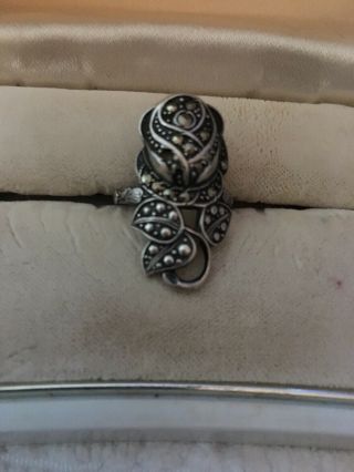 Antique Vtg Art Deco Sterling Silver Marcasite Ring