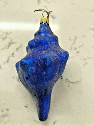 Vtg Christopher Radko 1996 Shimmer Blue Shell Ornament - Rare