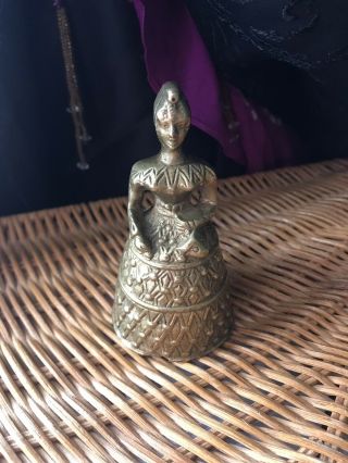 Antique Vintage Lady Woman With Braided Hair Bronze Brass Figural Bell W/ Feet