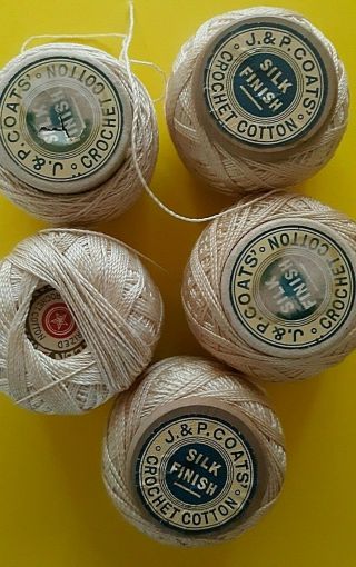 Antique Vintage Jp Coats Cotton Crochet Thread Ecru Creambeige Silk Finish