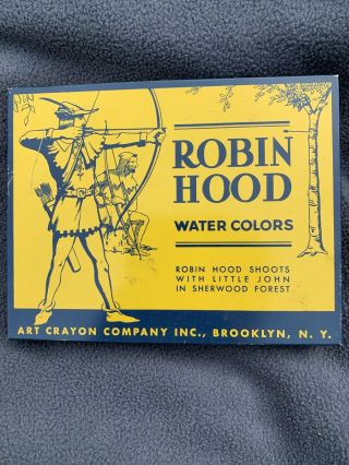 Rare Vintage Robin Hood Water Colors Art Crayon Co.  Tin Box