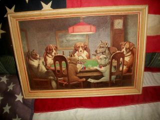 Vintage Framed Cm Coolidge Poker Dogs Print Textured “a Friend In Need”