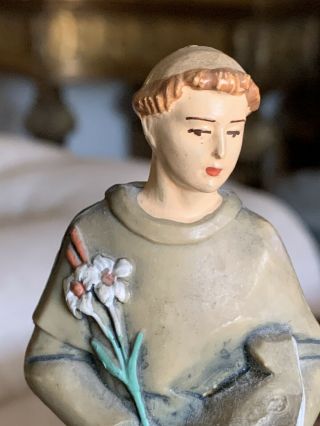 Antique/vintage Religious Saint Anthony Statue On Wood Pedestal - Painted