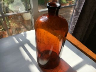 Vintage Antique Large Brown Glass Pharmacy Medicine Bottle