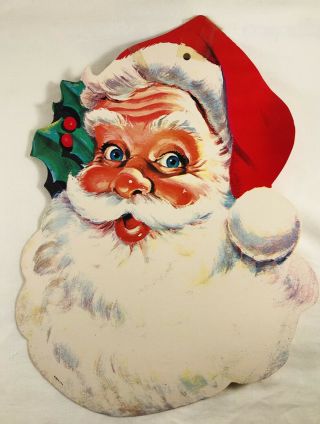 Vintage Decoration,  Die Cut Cardboard Santa Claus Face Christmas Pin - Up Eureka