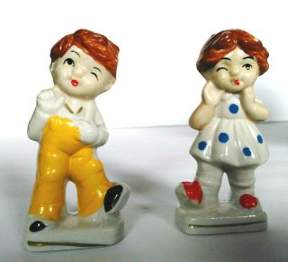 Set Of Two Vintage Winking Kewpie Dolls Ceramic Bisque Boy And Girl Japan