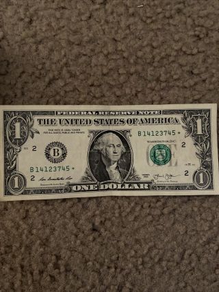 Star Note $1 Dollar Bill 2013 Serial Number B 14123745 More Rare