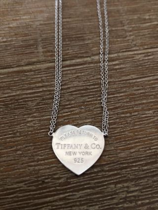 Tiffany And Co Return To Tiffany Heart Pendant Double Chain Necklace 16 " Rare