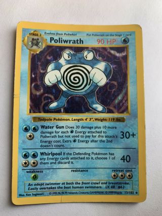 Poliwrath 13/102 Shadowless Holo Rare Base Set Pokemon Card Lp To Mp