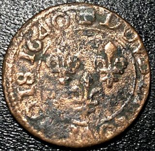 1640 France Double Tournois King Louis Xiii Rare Medieval French Copper Coin 7