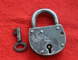 Old Antique Vintage Iron Ussr Soviet Padlock Lock With Key 1940 - 50