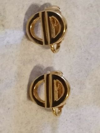Rare Vintage Christian Dior Cd Logo Gold Tone Clip On Earrings