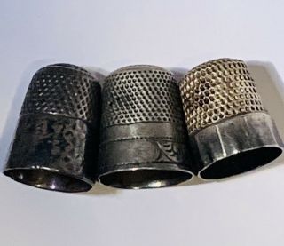 Antique Sterling Silver Victorian Sewing Thimbles 3 Pc.  9,  10 Side,  Wc Nr