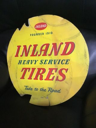 Rare Old 1920’s Inland Heavy Service Tires Gas Station Sign Tire Disc